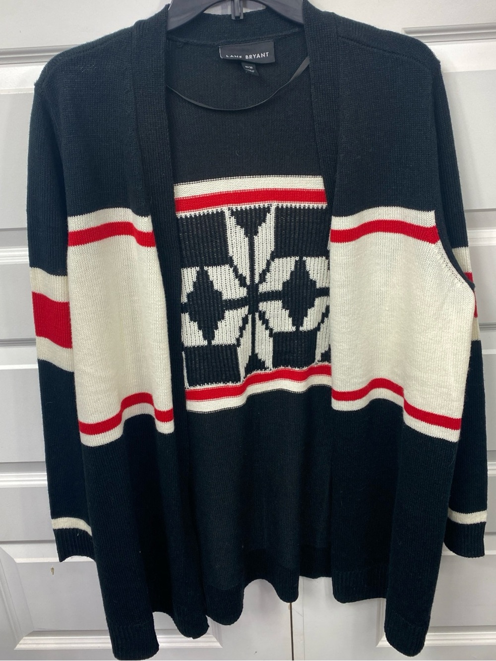 Lane Bryant Black Snowflake Stripe Open Front Cardigan Duster Cardigan 18/20